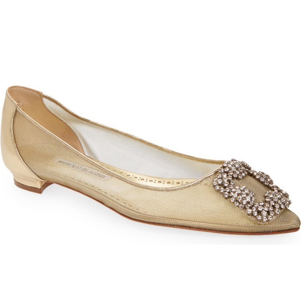 Manolo blahnik Hangisi Chrystal Buckle Gold Mesh Flats, 50th anniversary, NEW - Picture 4 of 17